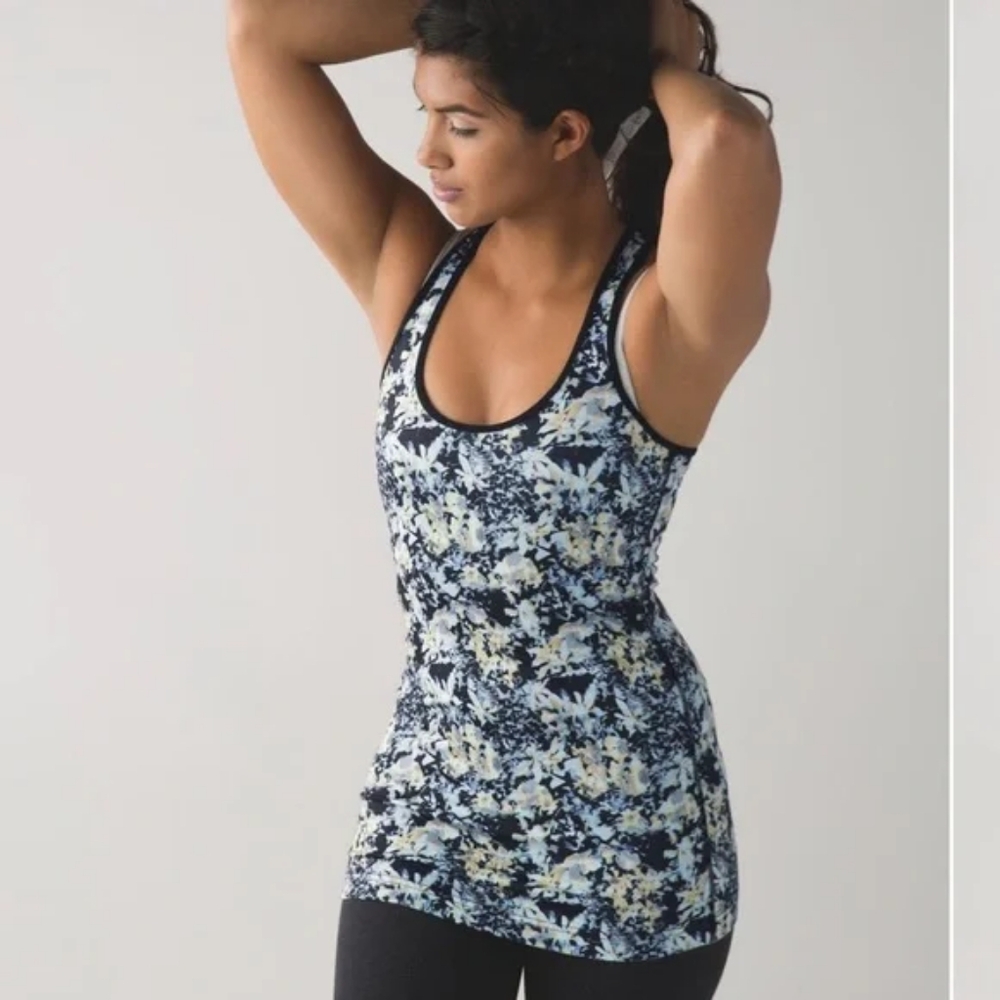 Lululemon Cool Racerback Crosscourt Petal Black Tank top size 6